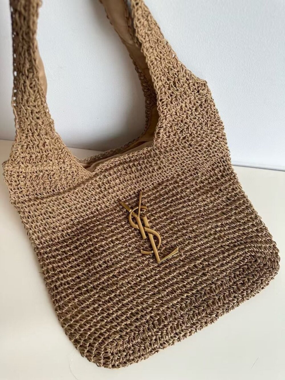✨YSL Brown Raffia Hobo Tote Gold Logo - Picture 2 of 6
